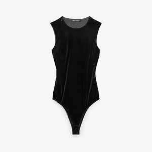 BNWT ZARA ASYMMETRICAL VELVET BODYSUIT  BLACK - REF. 9118/510